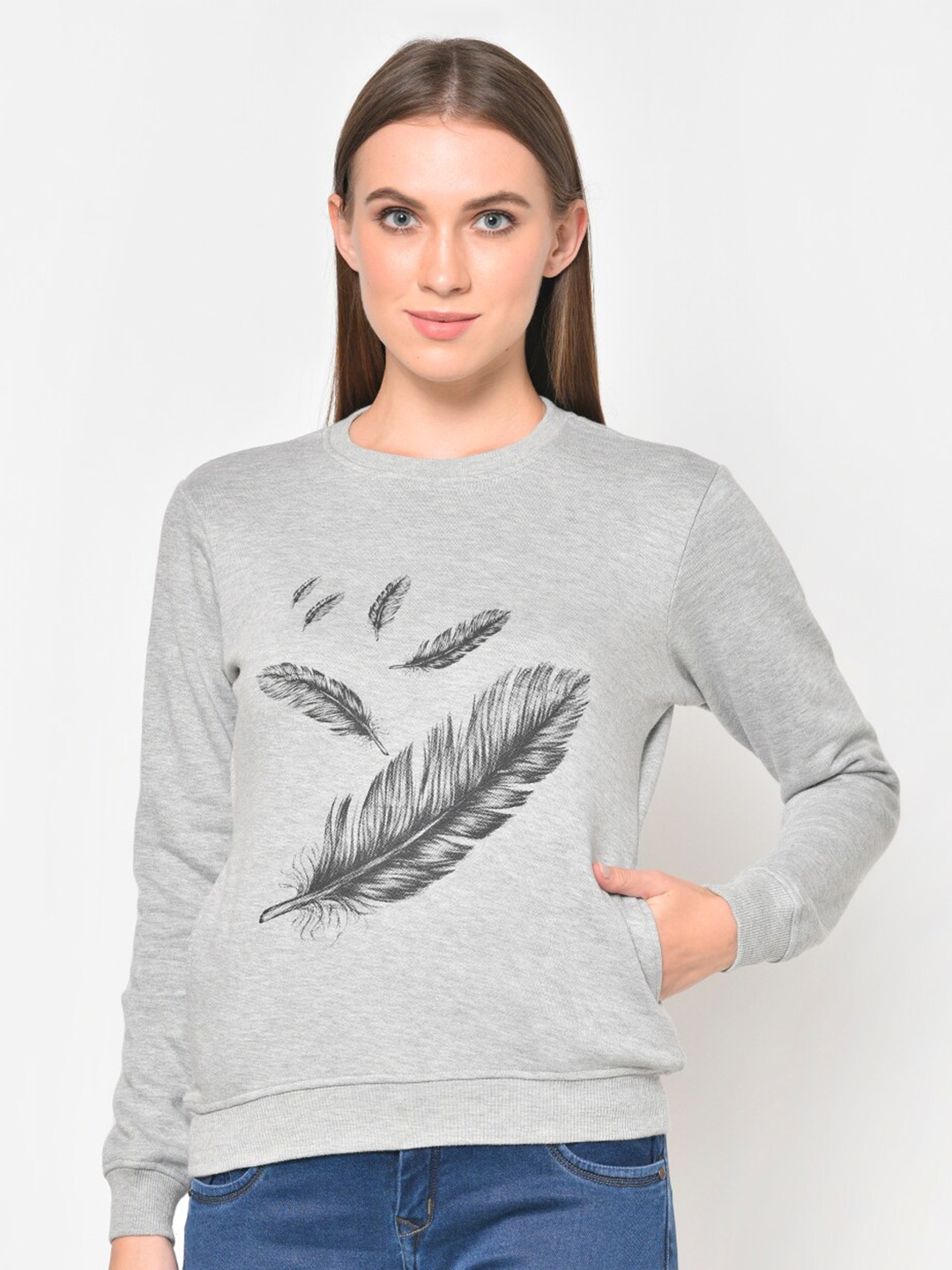 

Hapuka Women Grey Printed Fleece Sweatshirt