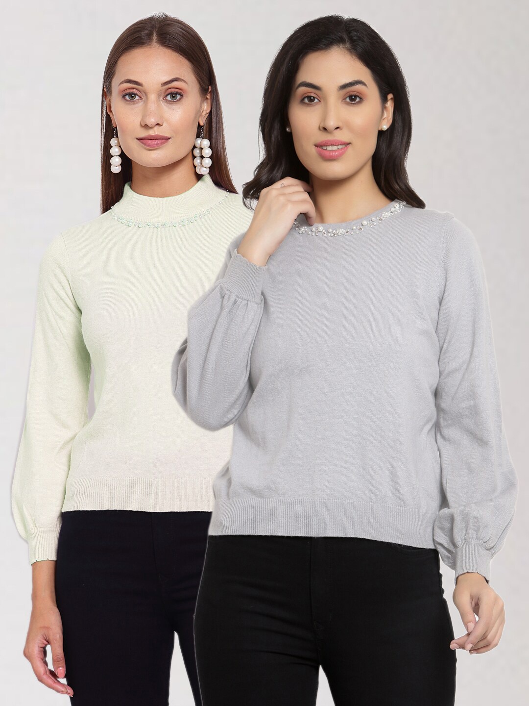 

KLOTTHE Women Pack Of 2 Off White & Grey Wool Pullover