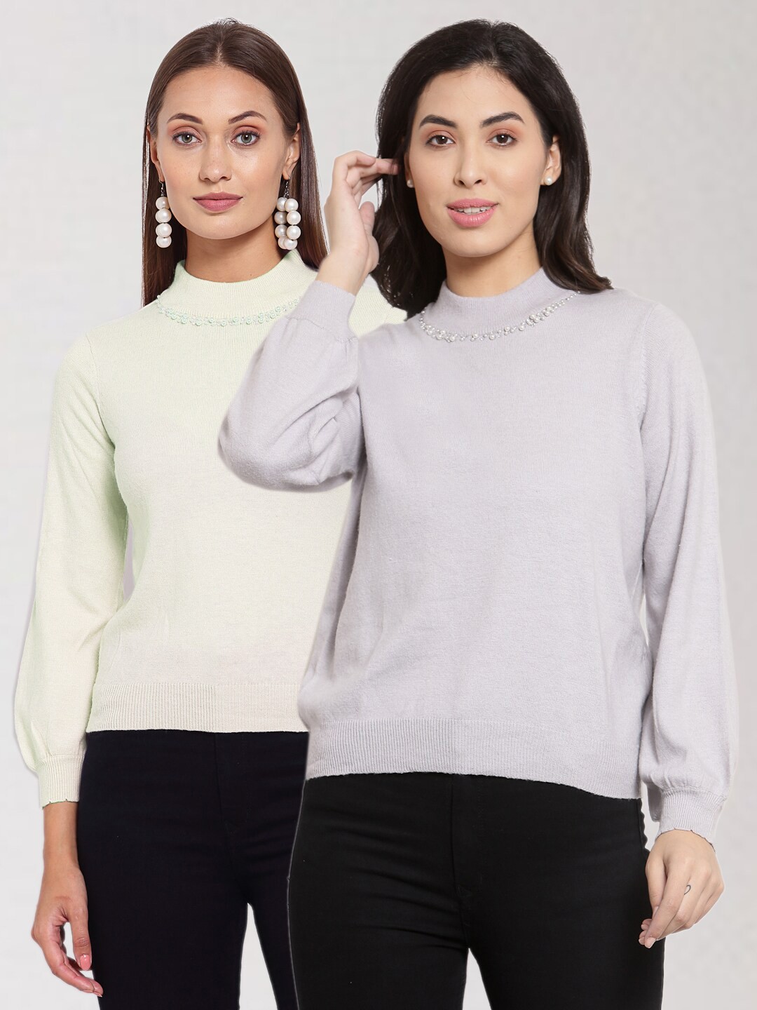 

KLOTTHE Women Pack Of 2 Off White & Grey Wool Pullover