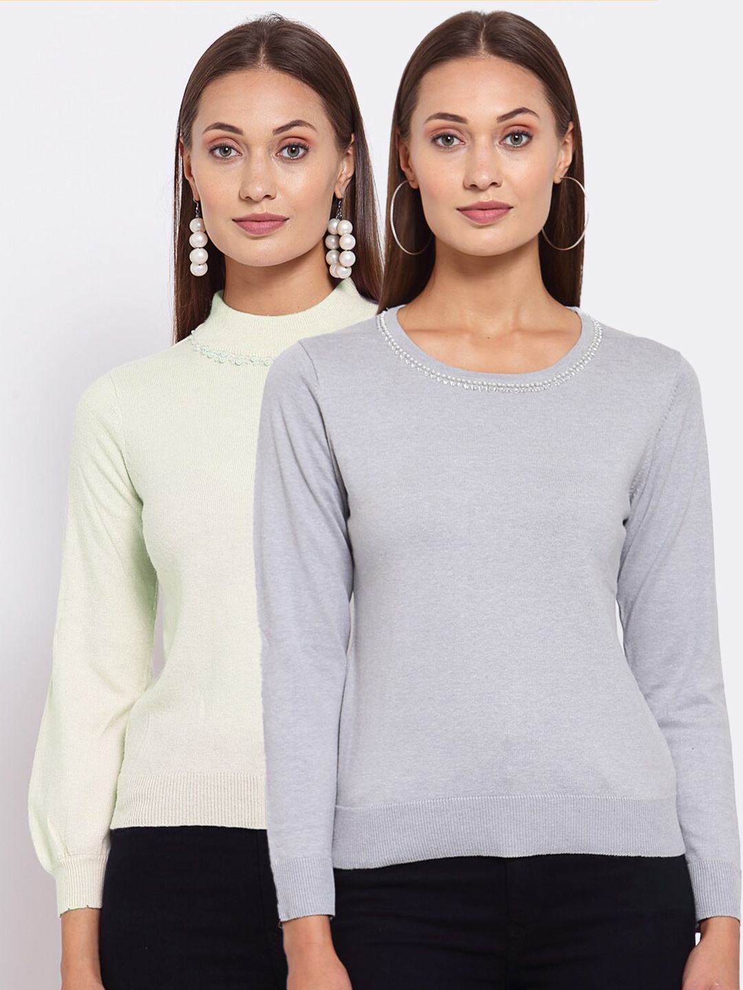 

KLOTTHE Set of 2 Women Off White & Grey Pullover