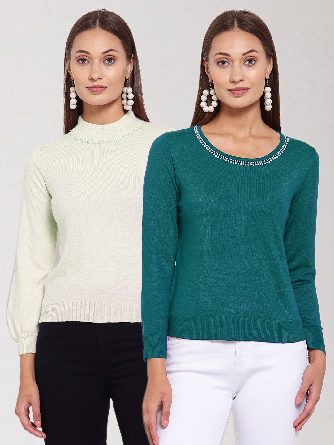 

KLOTTHE Women Pack of 2 Woolen Pullover, Off white