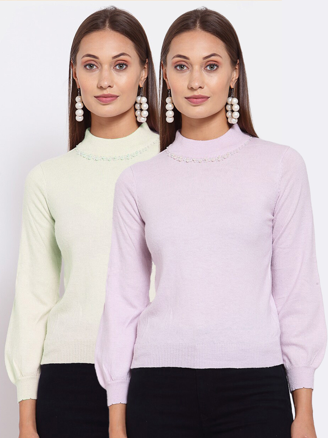 

KLOTTHE Women Pack Of 2 Off White & Pink Wool Pullover