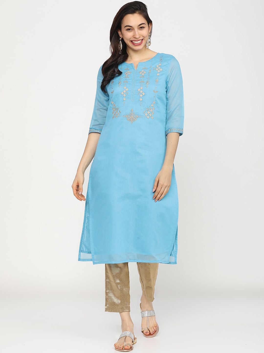 

Vishudh Women Blue Embroidered Straight Kurta