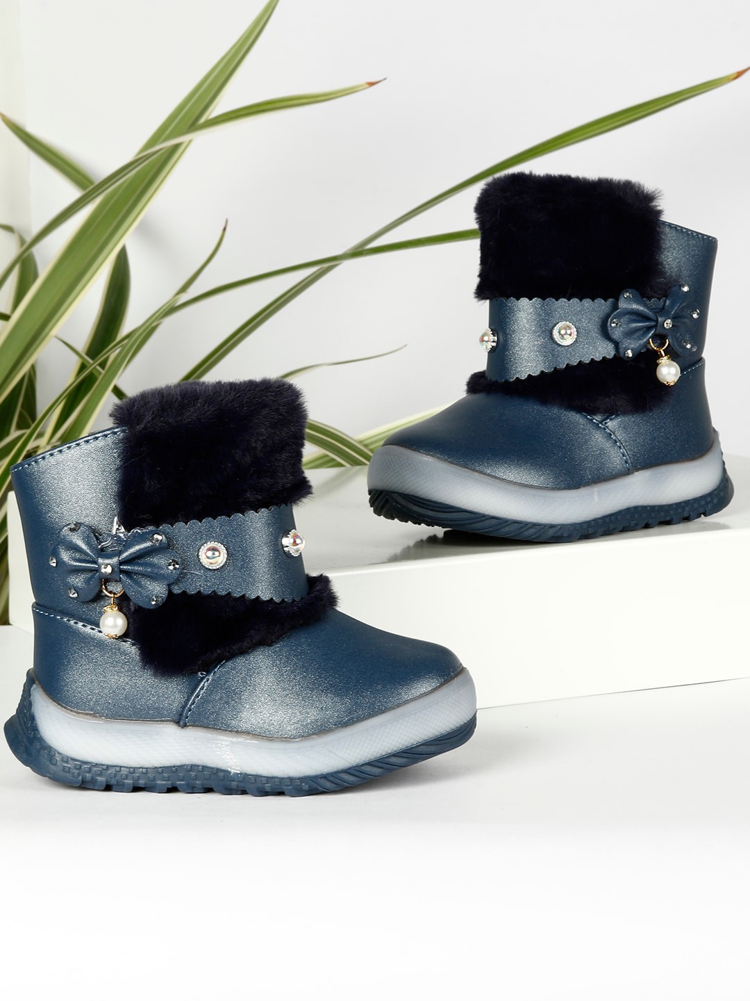 

PASSION PETALS Girls Blue Colourblocked PU Flat Boots