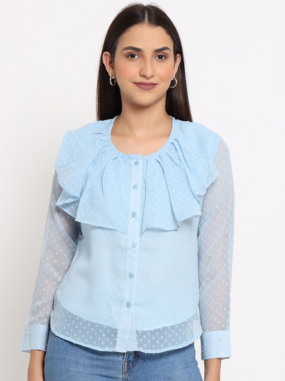 

MARC LOUIS Women Blue Opaque Printed Casual Shirt