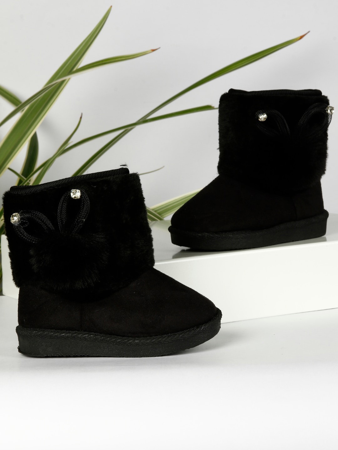 

PASSION PETALS Girls Black Suede Flat Boots