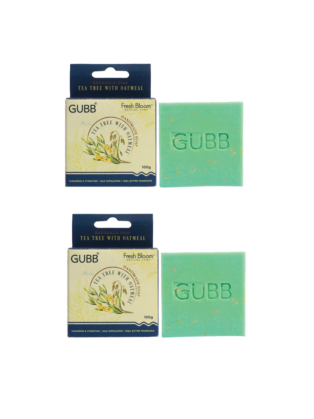 

GUBB Pack of 2 Handmade Organic Bathing Soap With Tea Tree & Oatmeal - 100g Each, Green