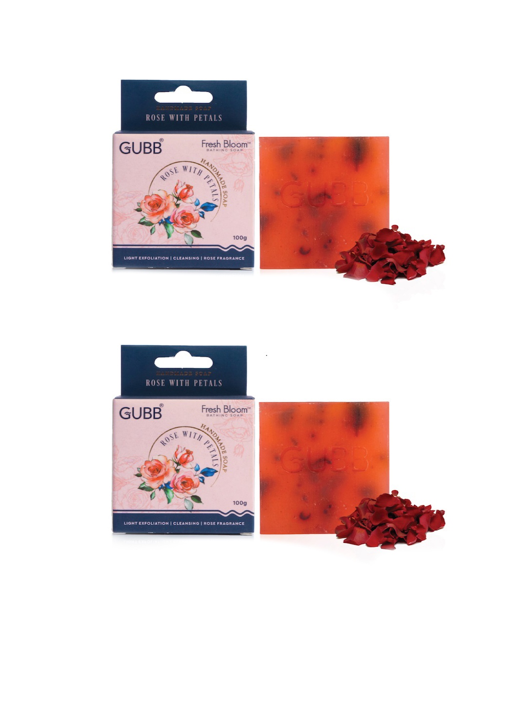 

GUBB Pack of 2 Organic Bathing Handmade Soaps With Rose & Petals, Red