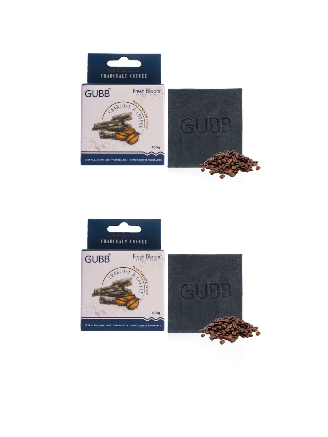 

GUBB Pack of 2 Handmade Organic Bathing Soap With Charcoal & Coffee, Black