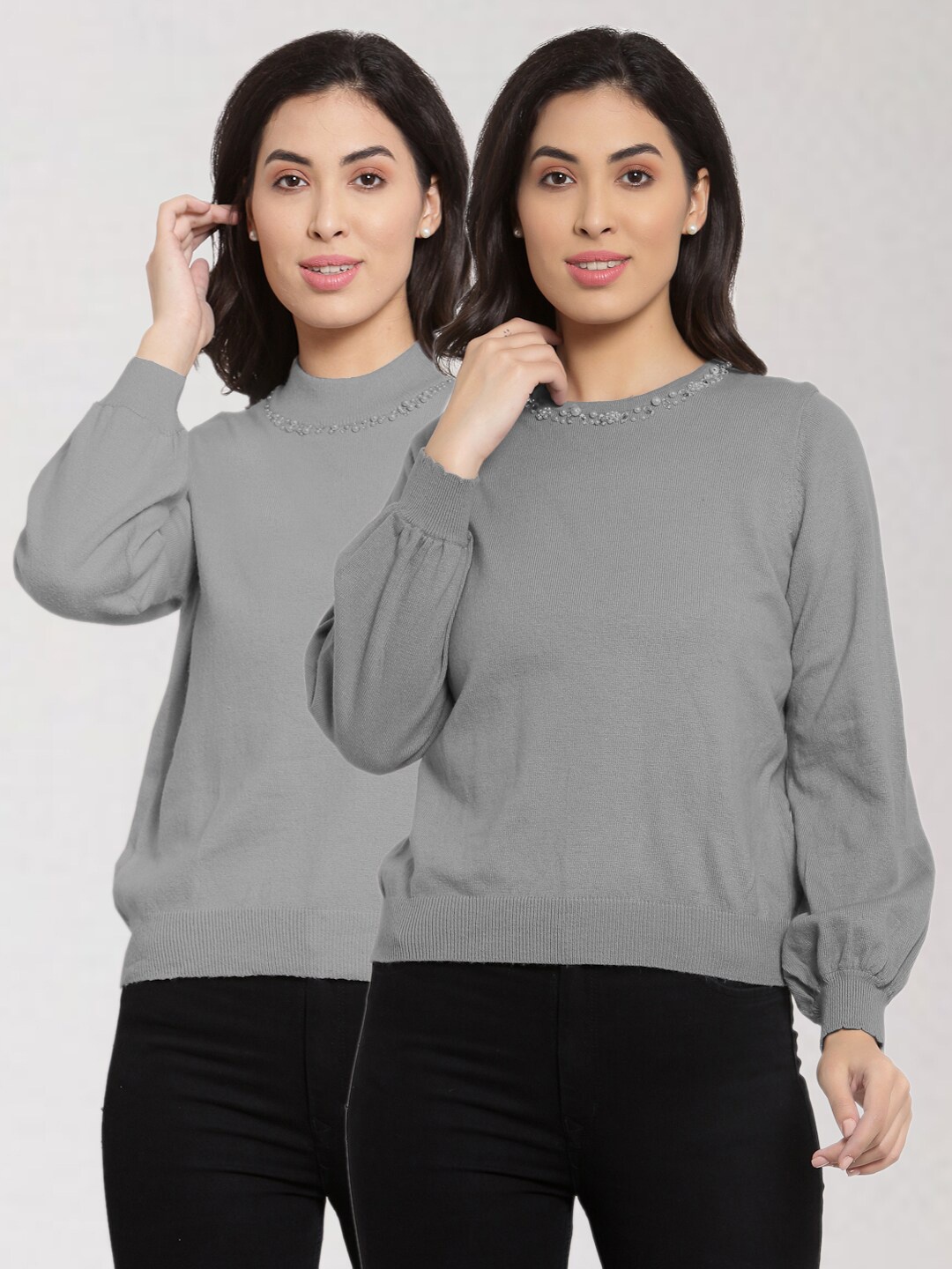 

KLOTTHE Women Pack of 2 Grey Woolen Pullover Sweaters