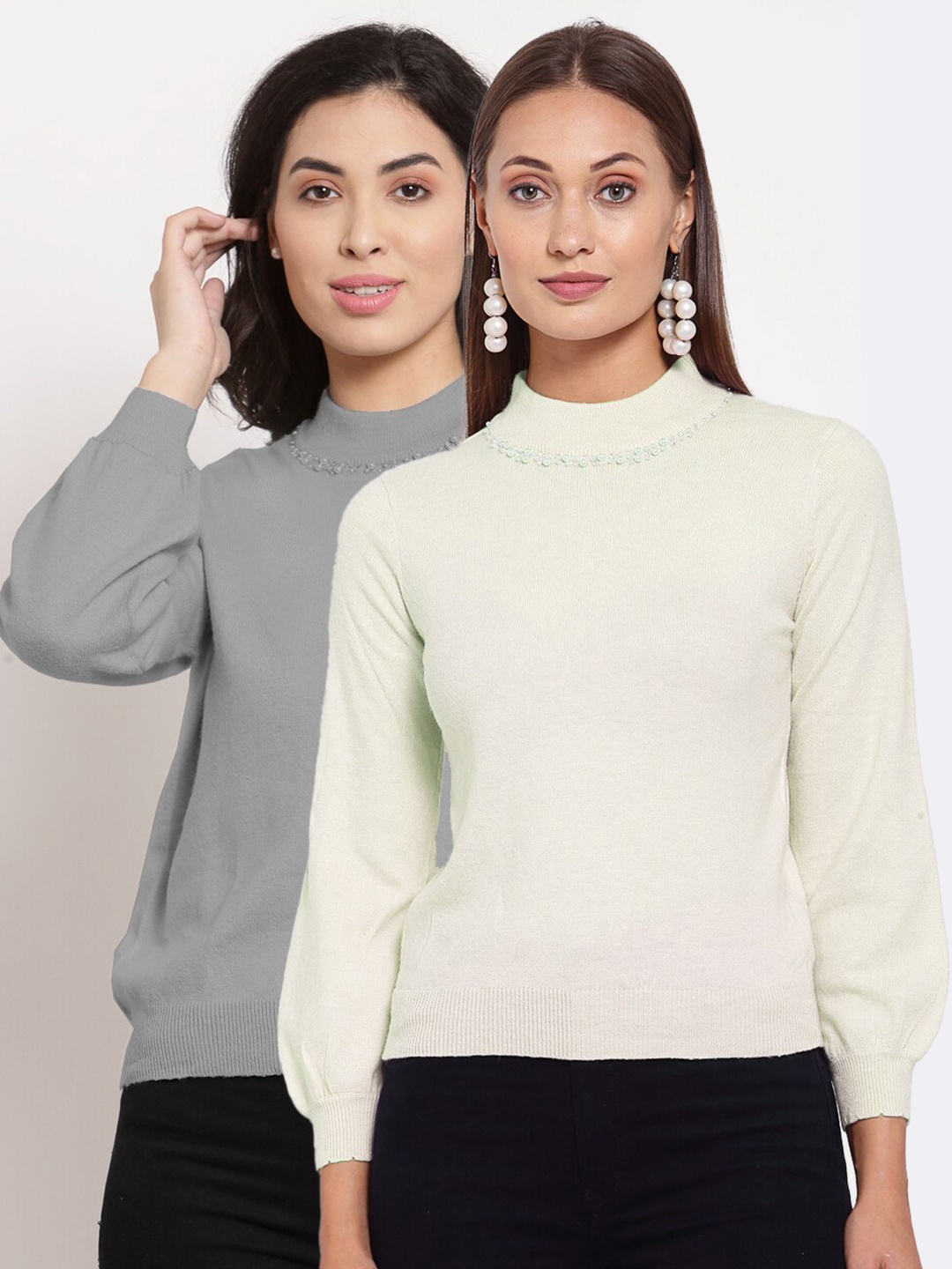 

KLOTTHE Women Pack Of 2 Solid Pullover Wool Sweater, Grey