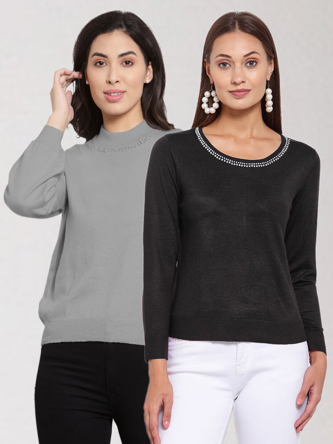 

KLOTTHE Women Pack of 2 Woolen Pullover, Grey