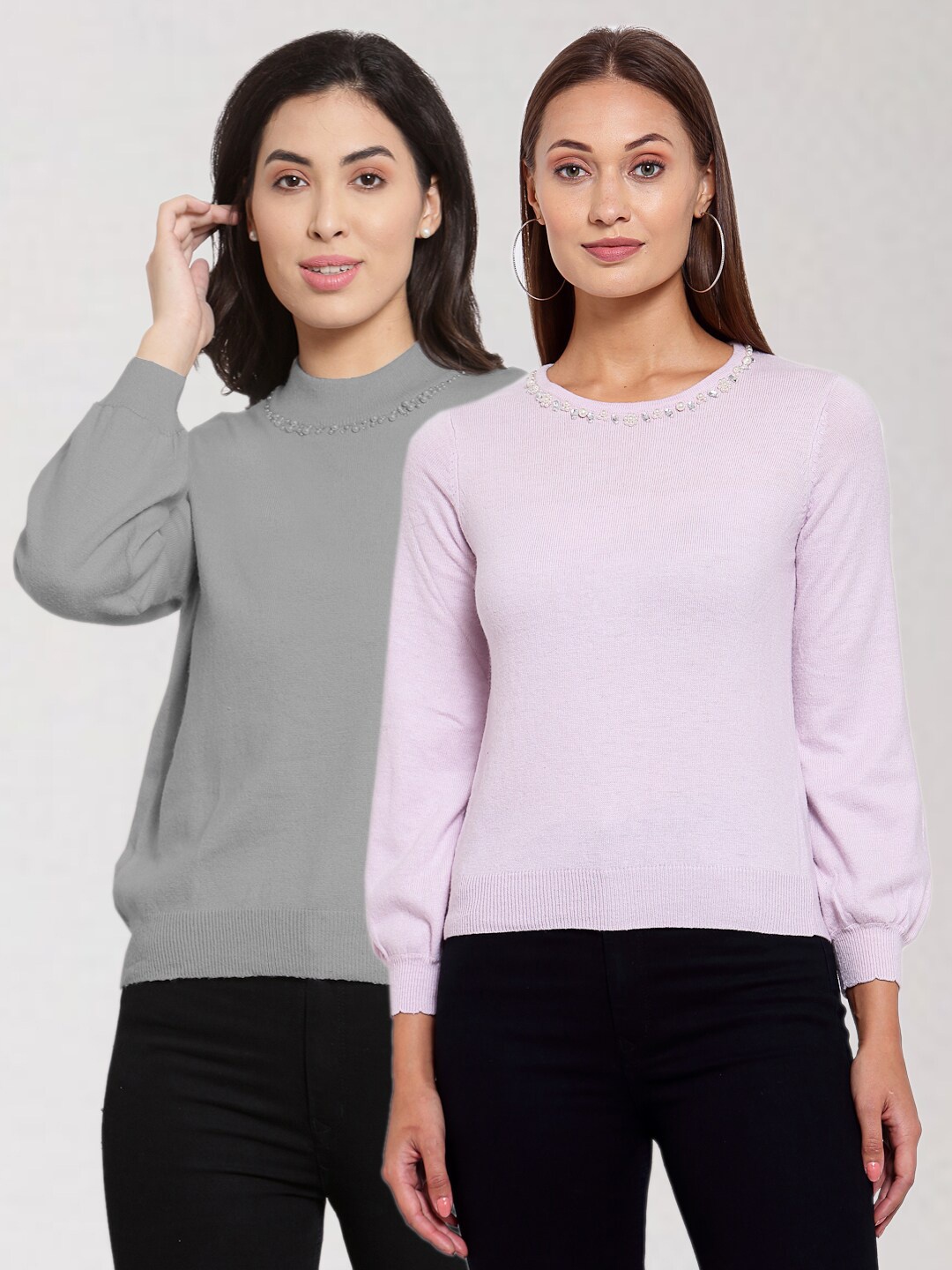 

KLOTTHE Women Pack Of 2 Grey & Lavender Wool Pullover