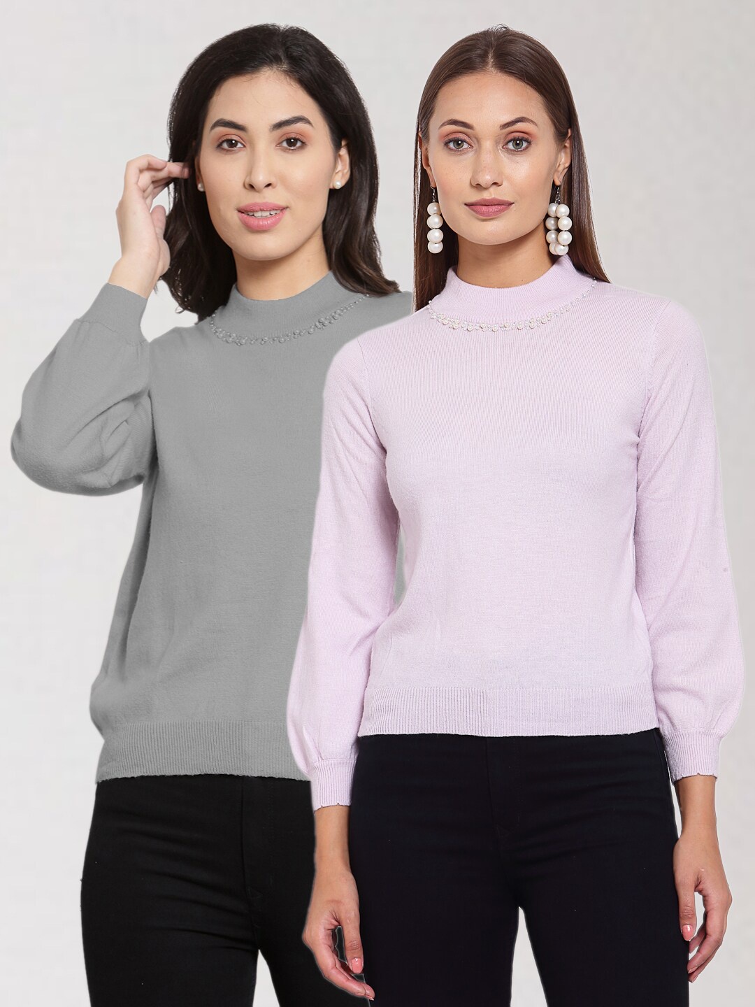 

KLOTTHE Women Pack Of 2 Solid Pullover Wool Sweater, Grey