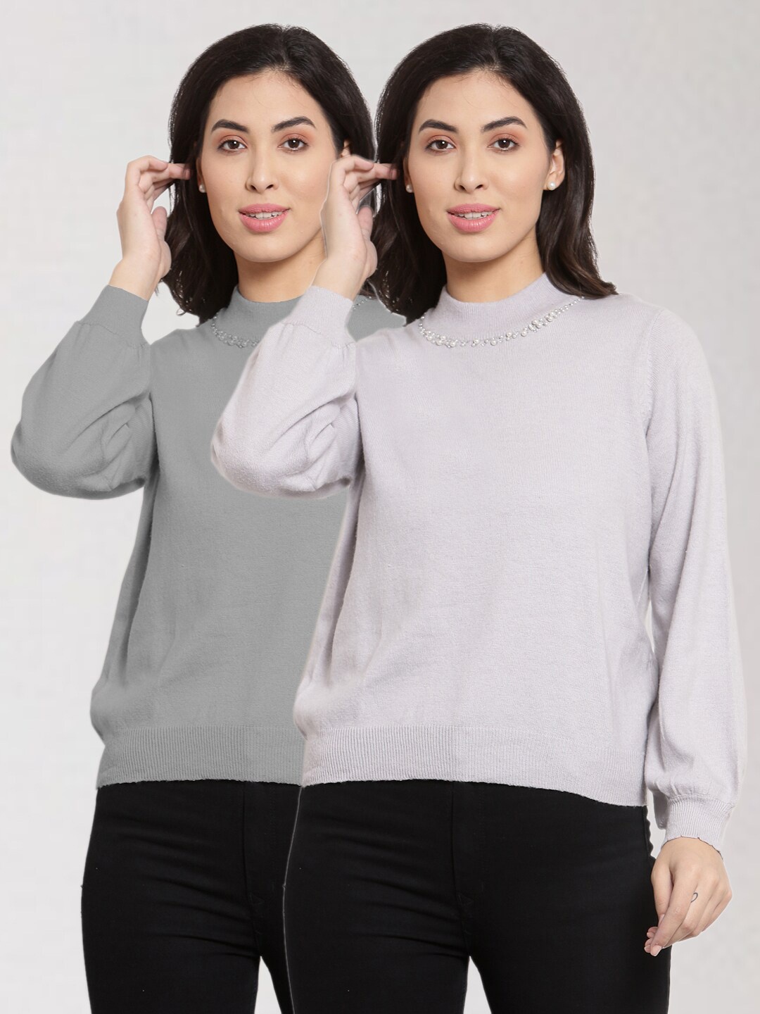 

KLOTTHE Women Pack of 2 Woolen Pullover, Grey