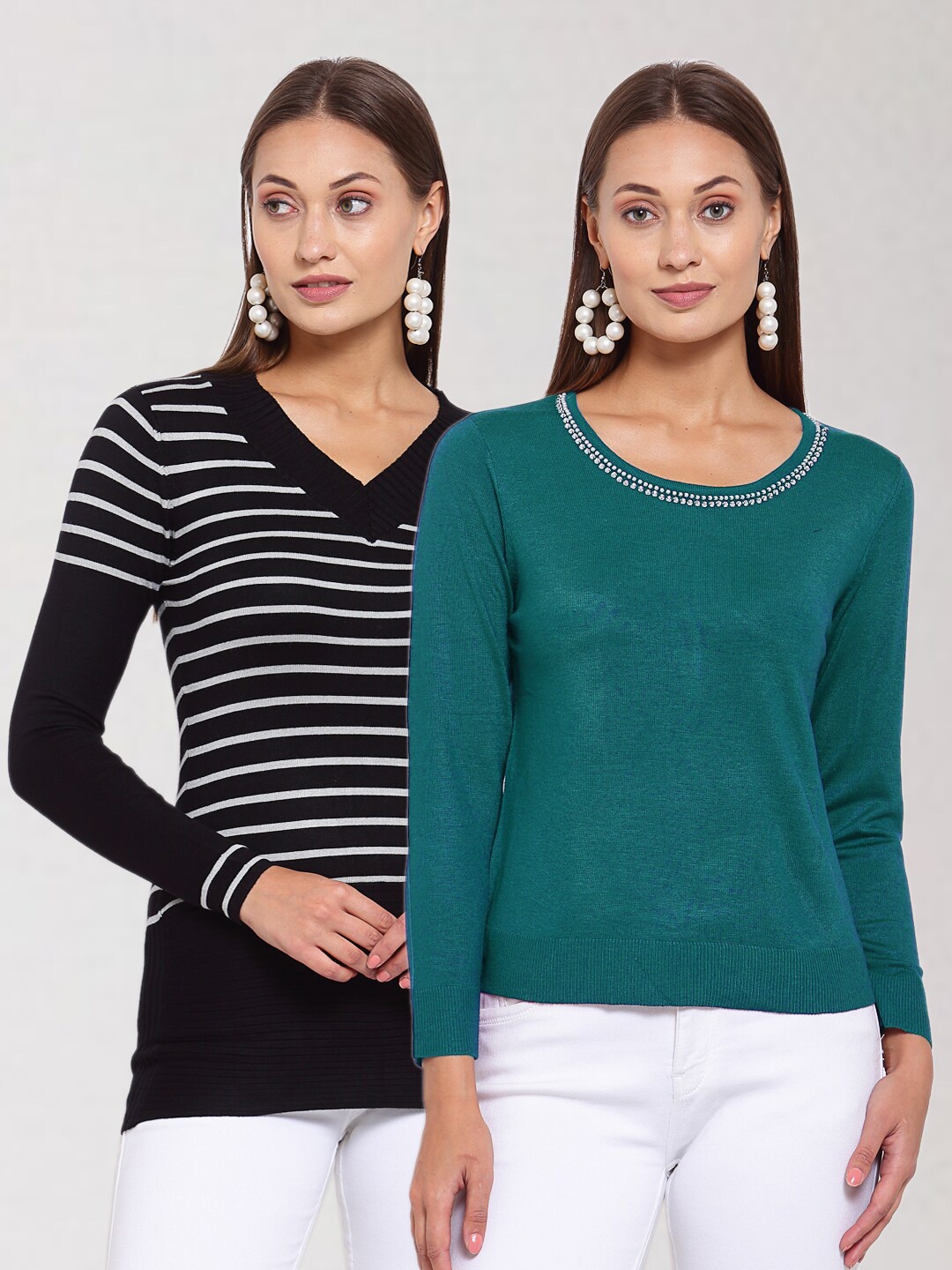 

KLOTTHE Women Pack of 2 Woolen Pullover, Black