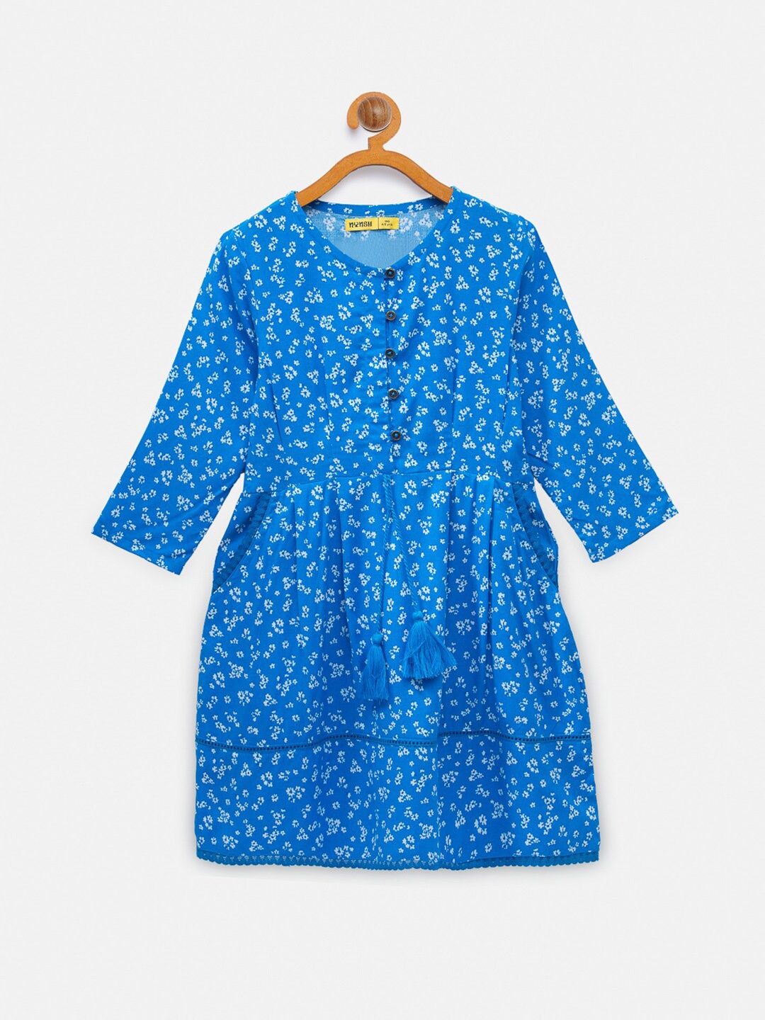 

NYNSH Girls Blue Floral Pure Cotton Dress