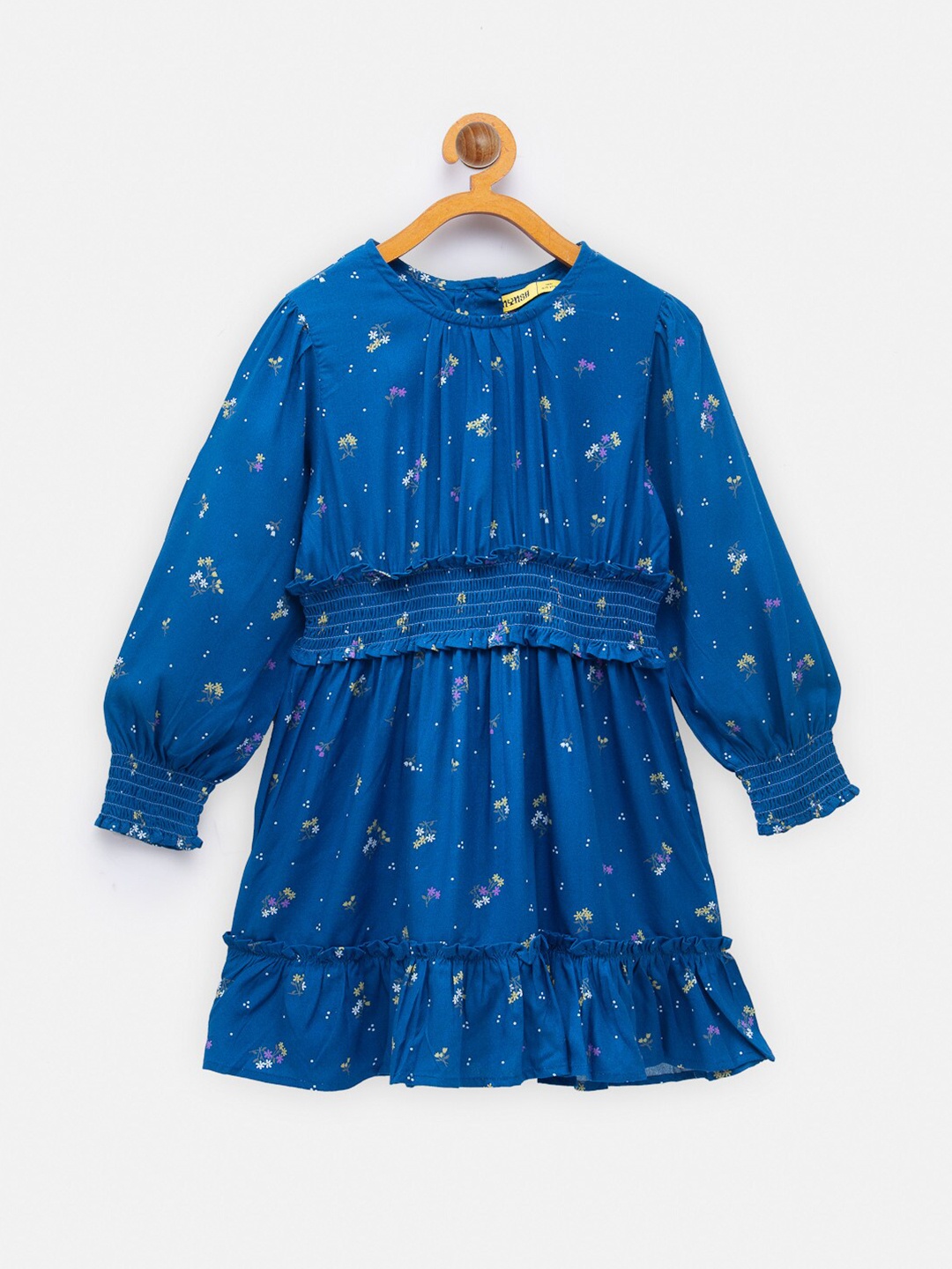 

NYNSH Girls Blue & Yellow Floral Printed Dress