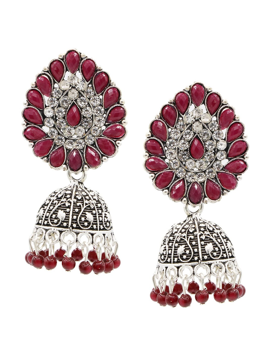 

ASMITTA JEWELLERY Woman Maroon Contemporary Jhumkas Earrings