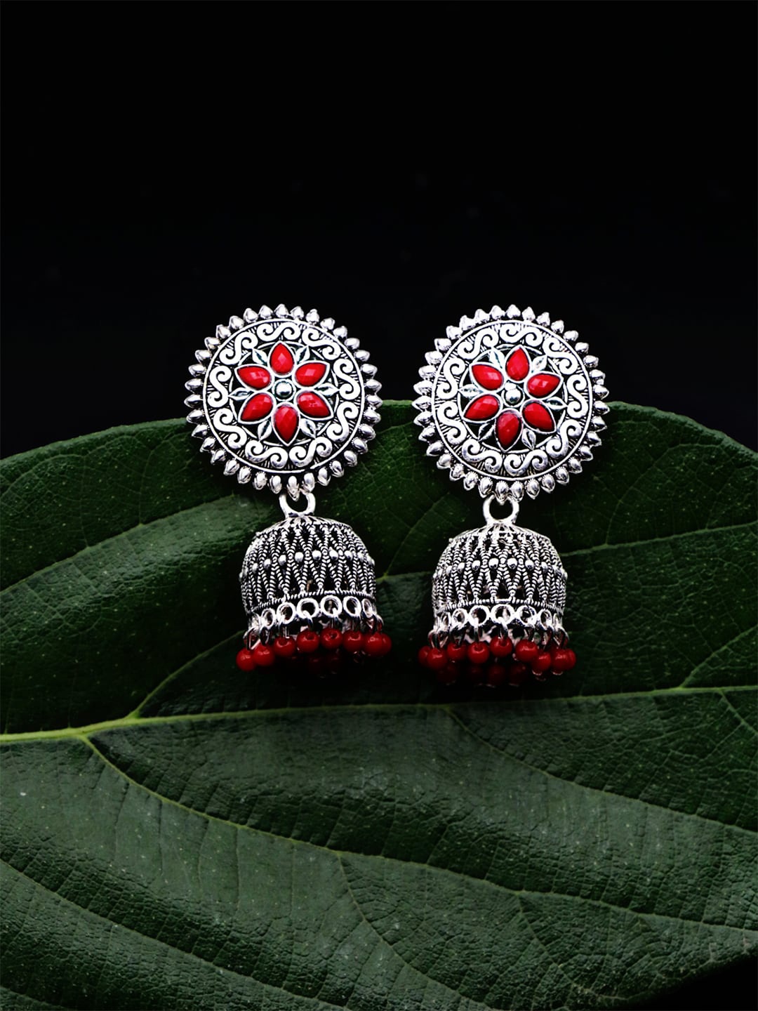 

ASMITTA JEWELLERY Red Contemporary Jhumkas Earrings