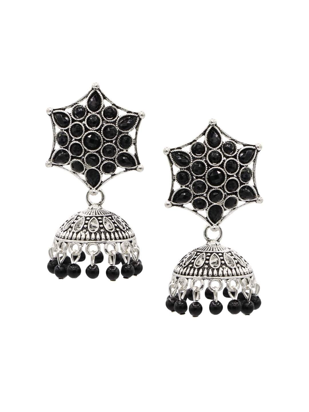 

ASMITTA JEWELLERY Black Silver Plated Contemporary Jhumkas Earrings