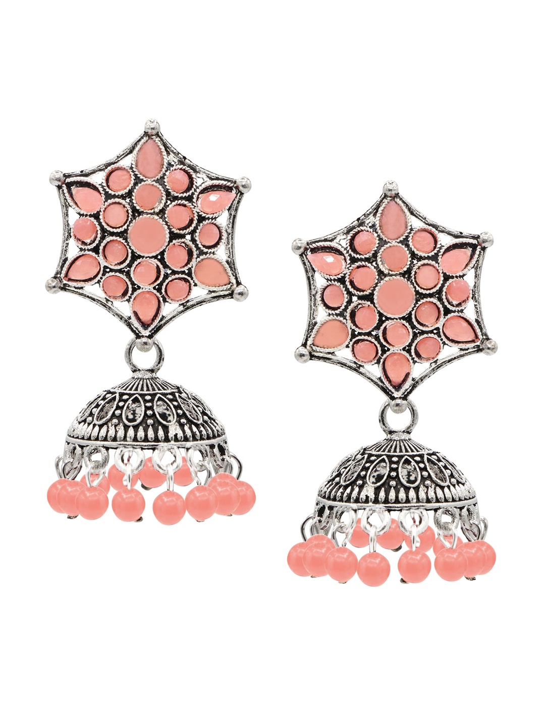 

ASMITTA JEWELLERY Peach-Coloured Contemporary Jhumkas Earrings