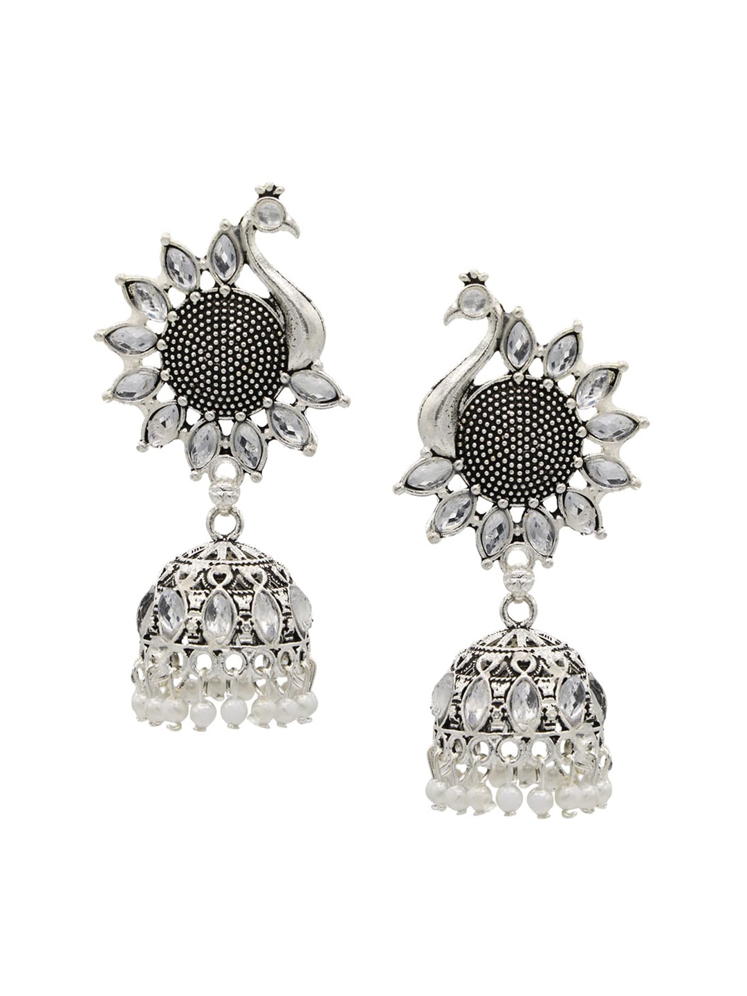 

ASMITTA JEWELLERY Silver-Toned Contemporary Jhumkas Earrings