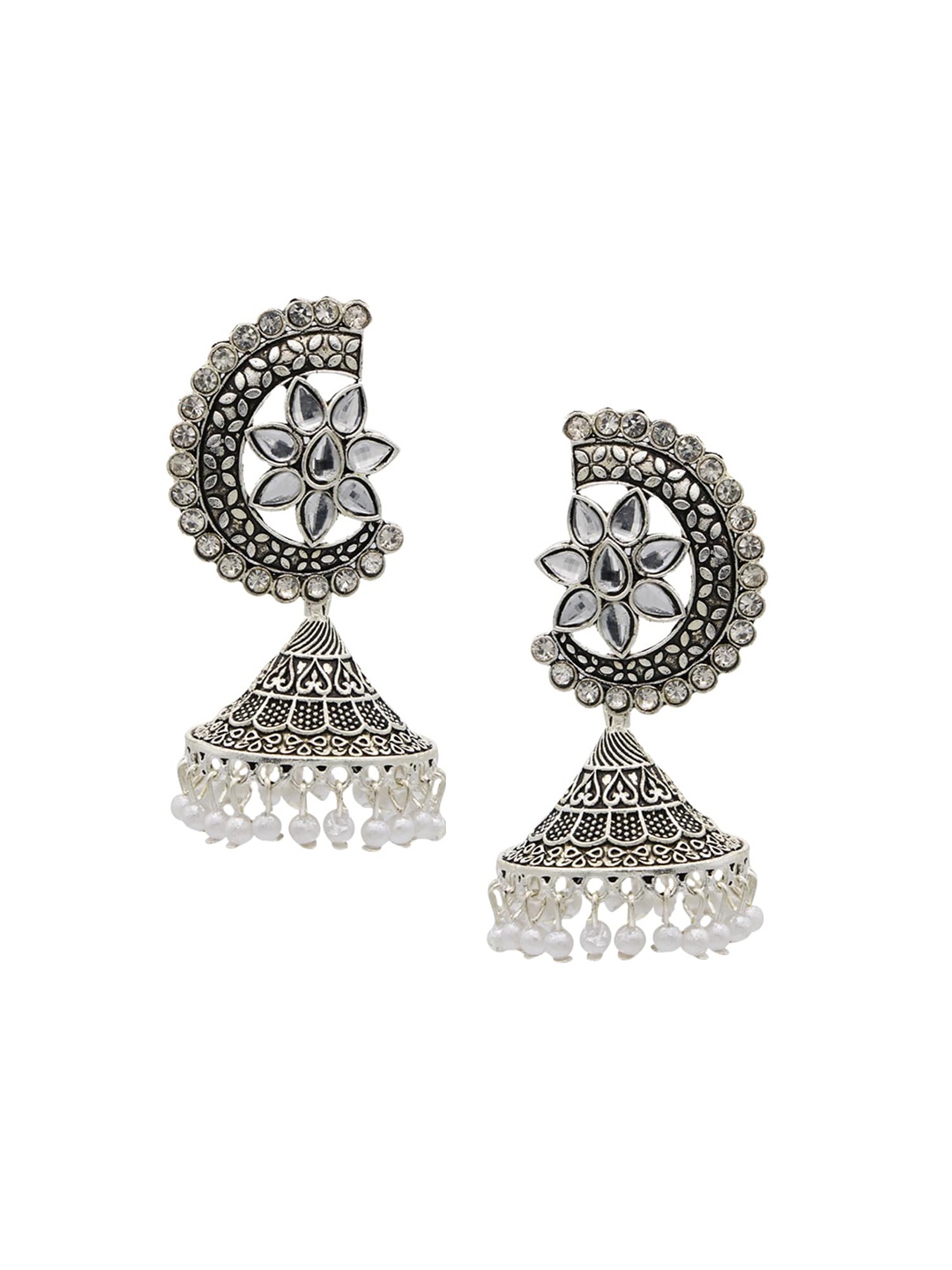 

ASMITTA JEWELLERY Silver-Toned Contemporary Jhumkas Earrings