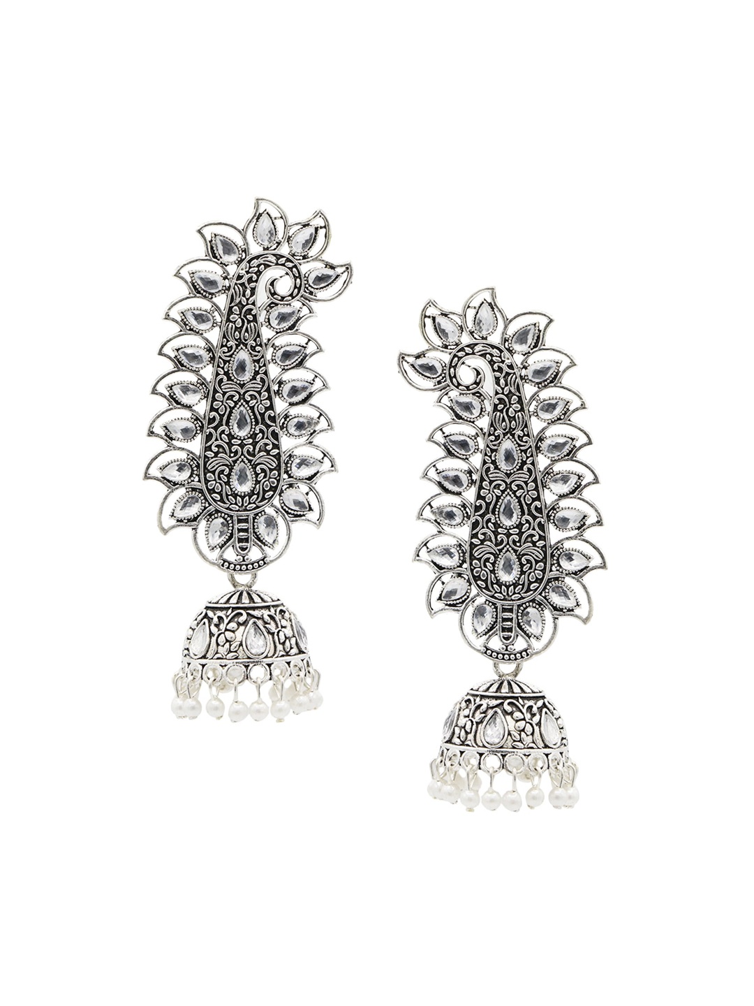 

ASMITTA JEWELLERY Silver-Toned Contemporary Jhumkas Earrings