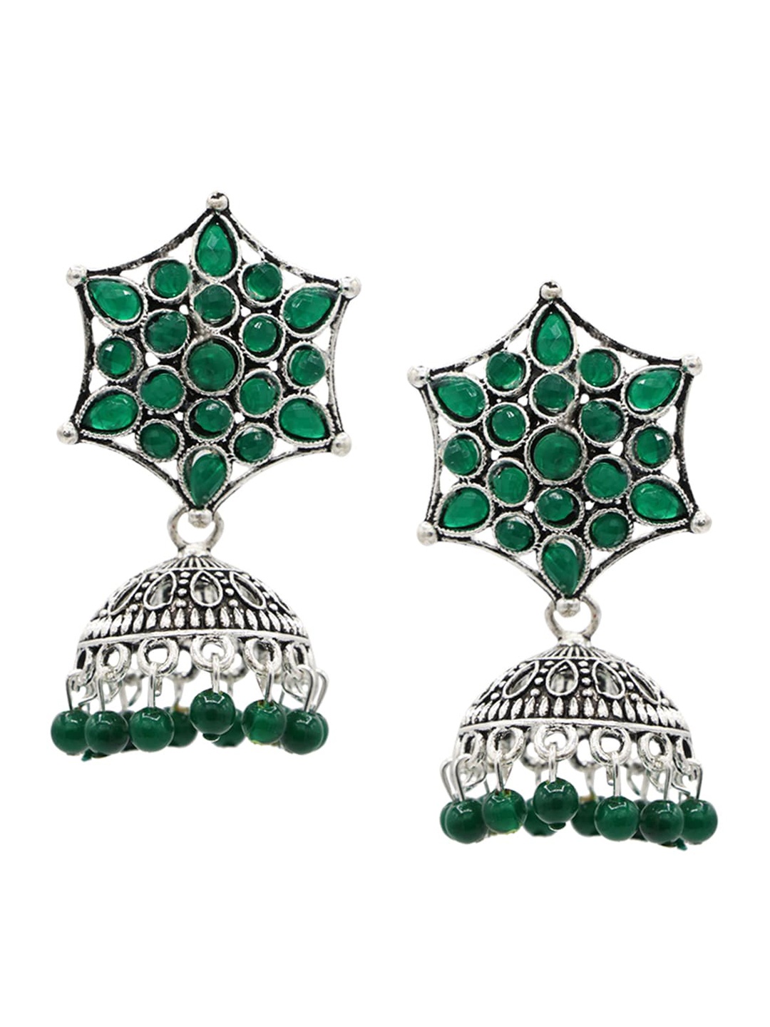 

ASMITTA JEWELLERY Green Contemporary Jhumkas Earrings