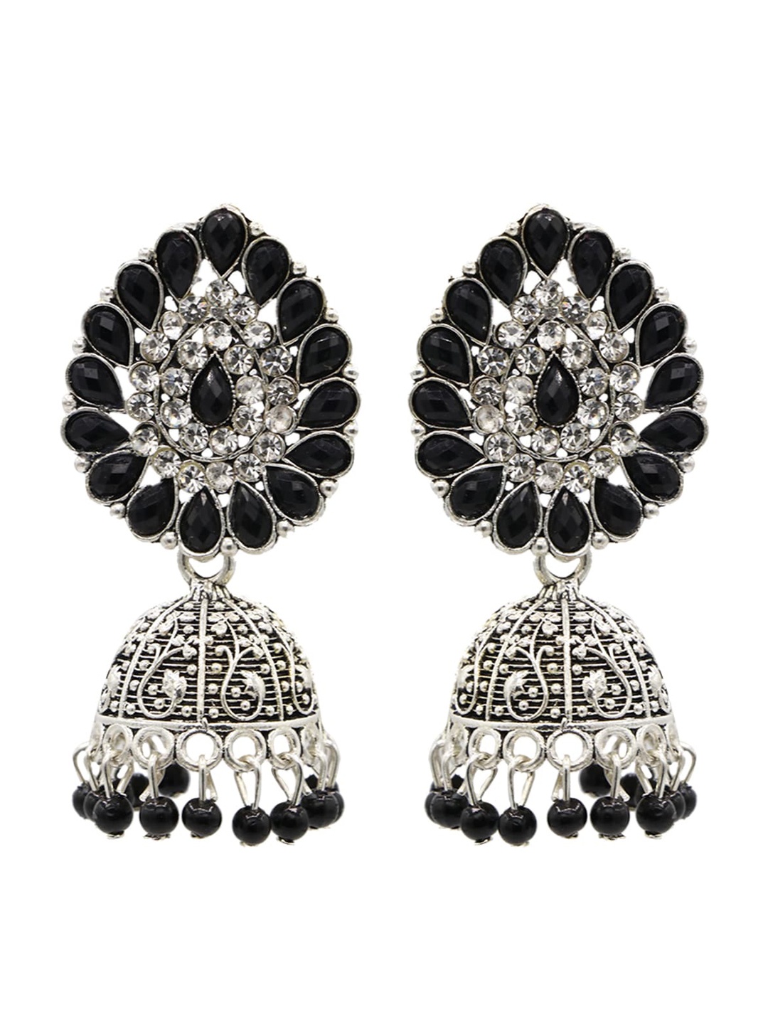 

ASMITTA JEWELLERY Silver-Plated & Black Oxidised Dome Shaped Jhumkas