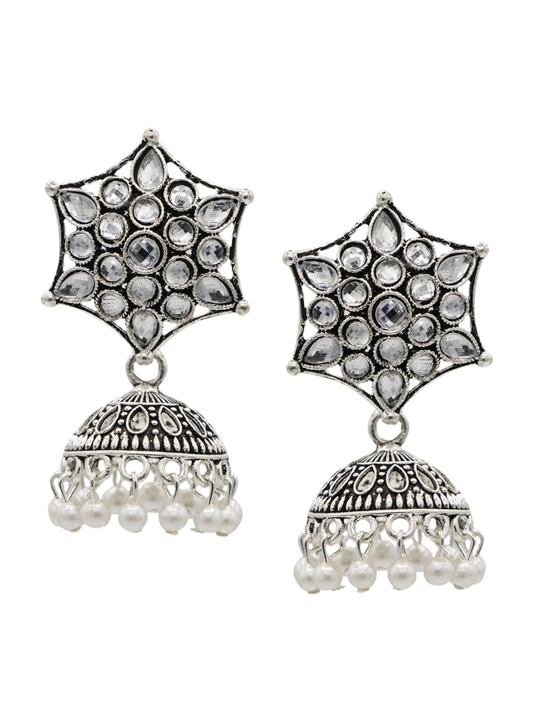

ASMITTA JEWELLERY Silver-Toned & White Contemporary Jhumkas Earrings