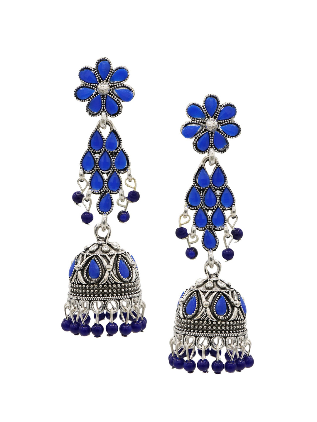 

ASMITTA JEWELLERY Navy Blue Contemporary Jhumkas Earrings