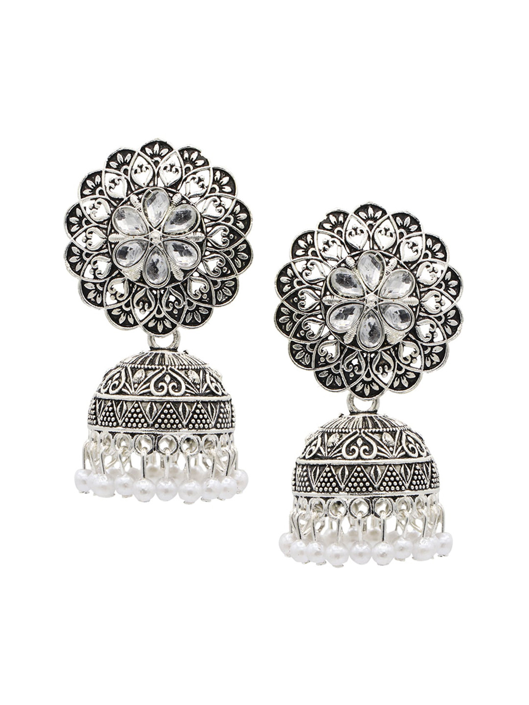 

ASMITTA JEWELLERY Silver-Toned Contemporary Jhumkas Earrings