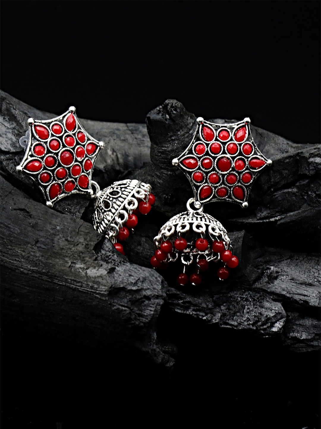 

ASMITTA JEWELLERY Red Contemporary Jhumkas Earrings
