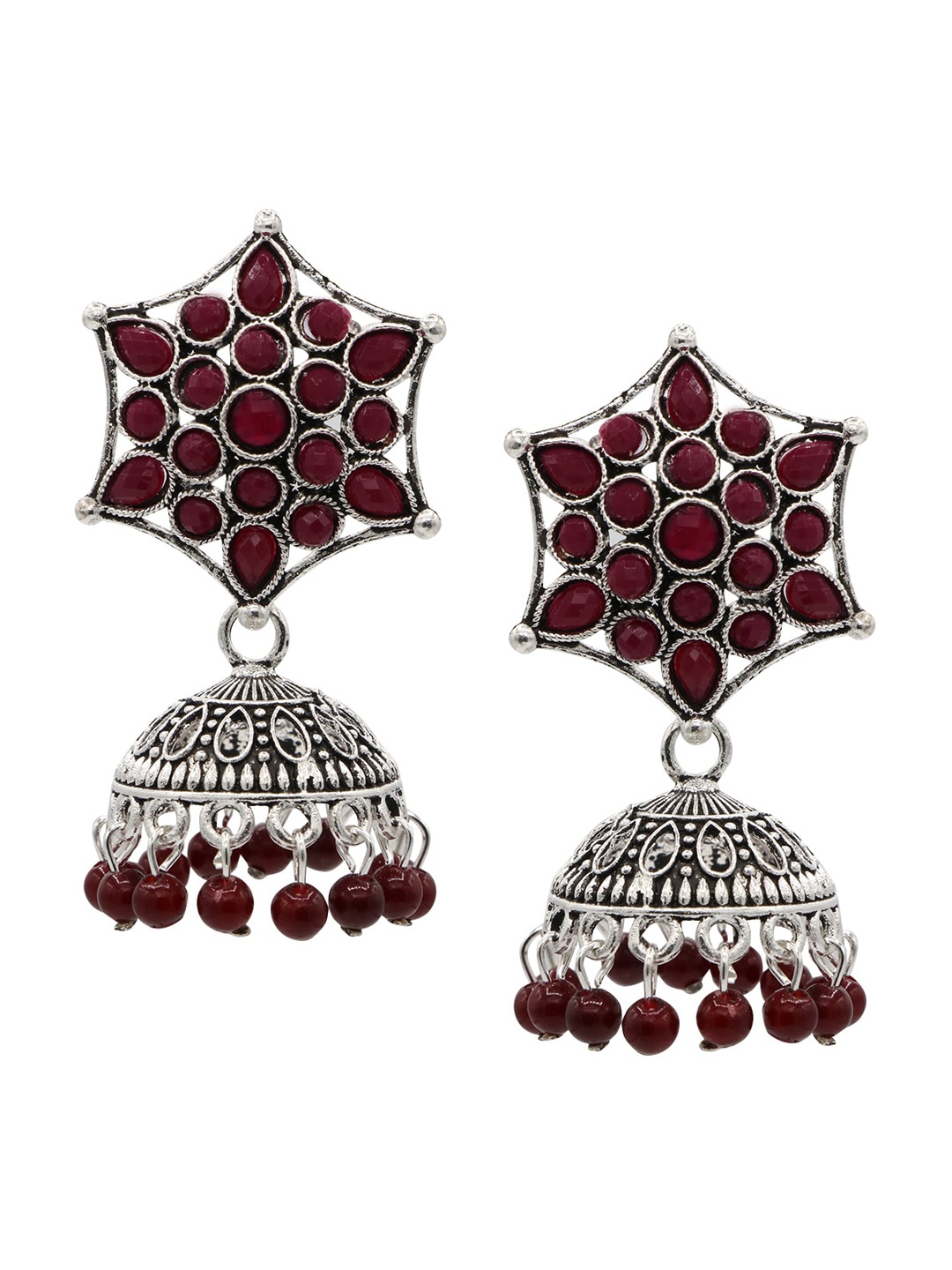 

ASMITTA JEWELLERY Maroon Contemporary Jhumkas Earrings