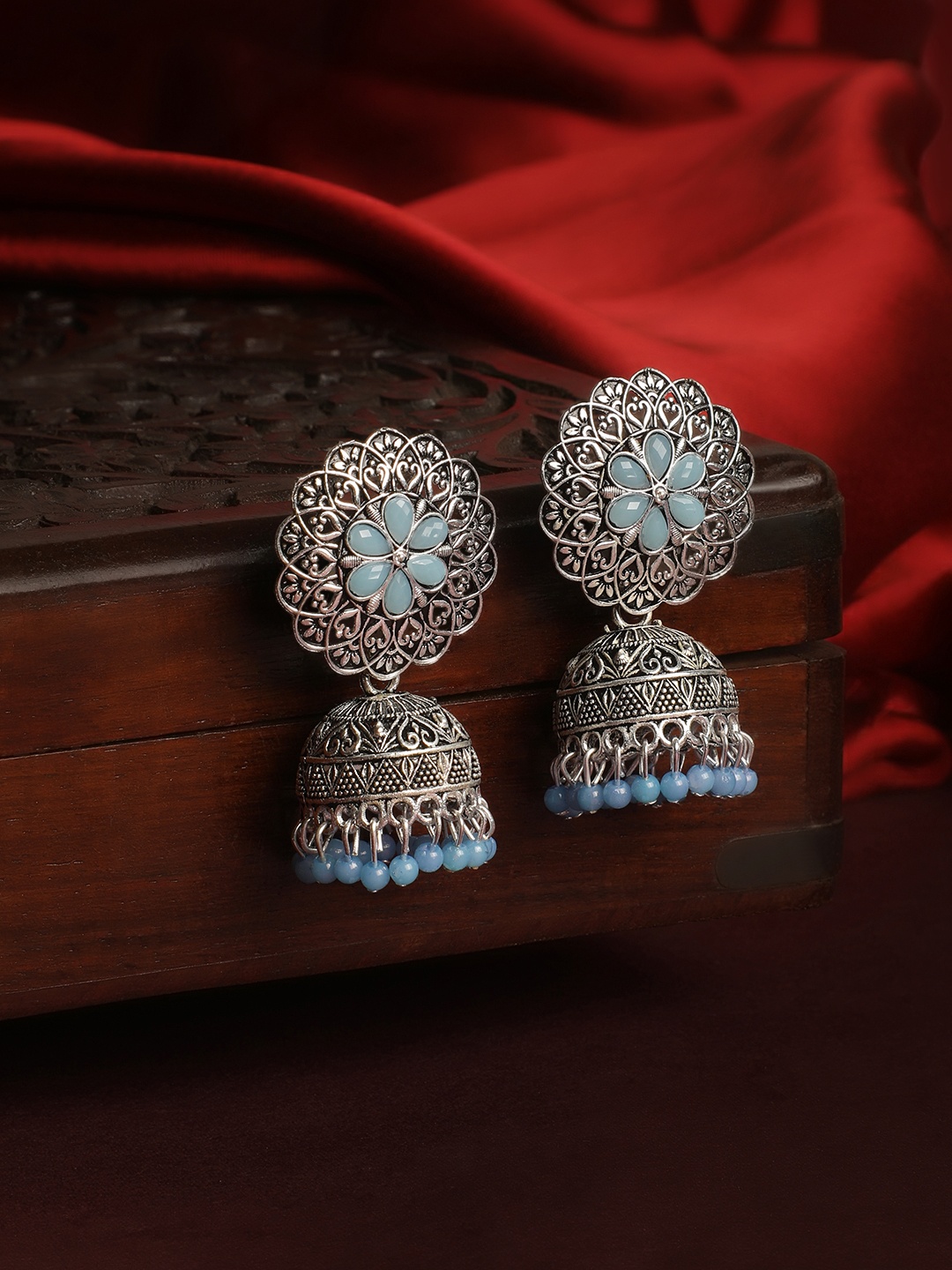 

ASMITTA JEWELLERY Silver-Plated & Blue Dome Shaped Jhumkas