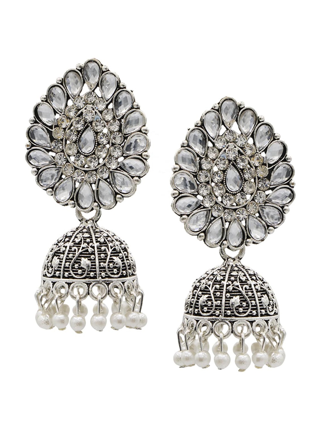 

ASMITTA JEWELLERY Silver-Toned Contemporary Jhumkas Earrings