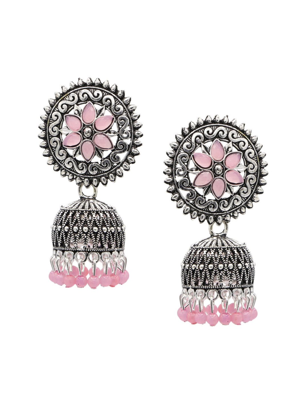 

ASMITTA JEWELLERY Pink & Silver-Toned Dome Shaped Drop Earrings