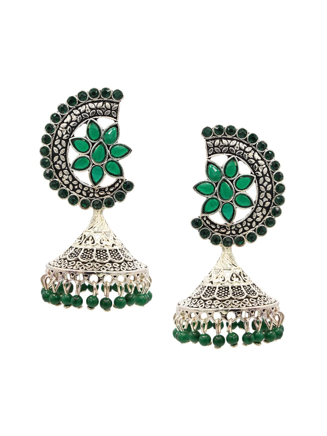 

ASMITTA JEWELLERY Green Contemporary Jhumkas Earrings