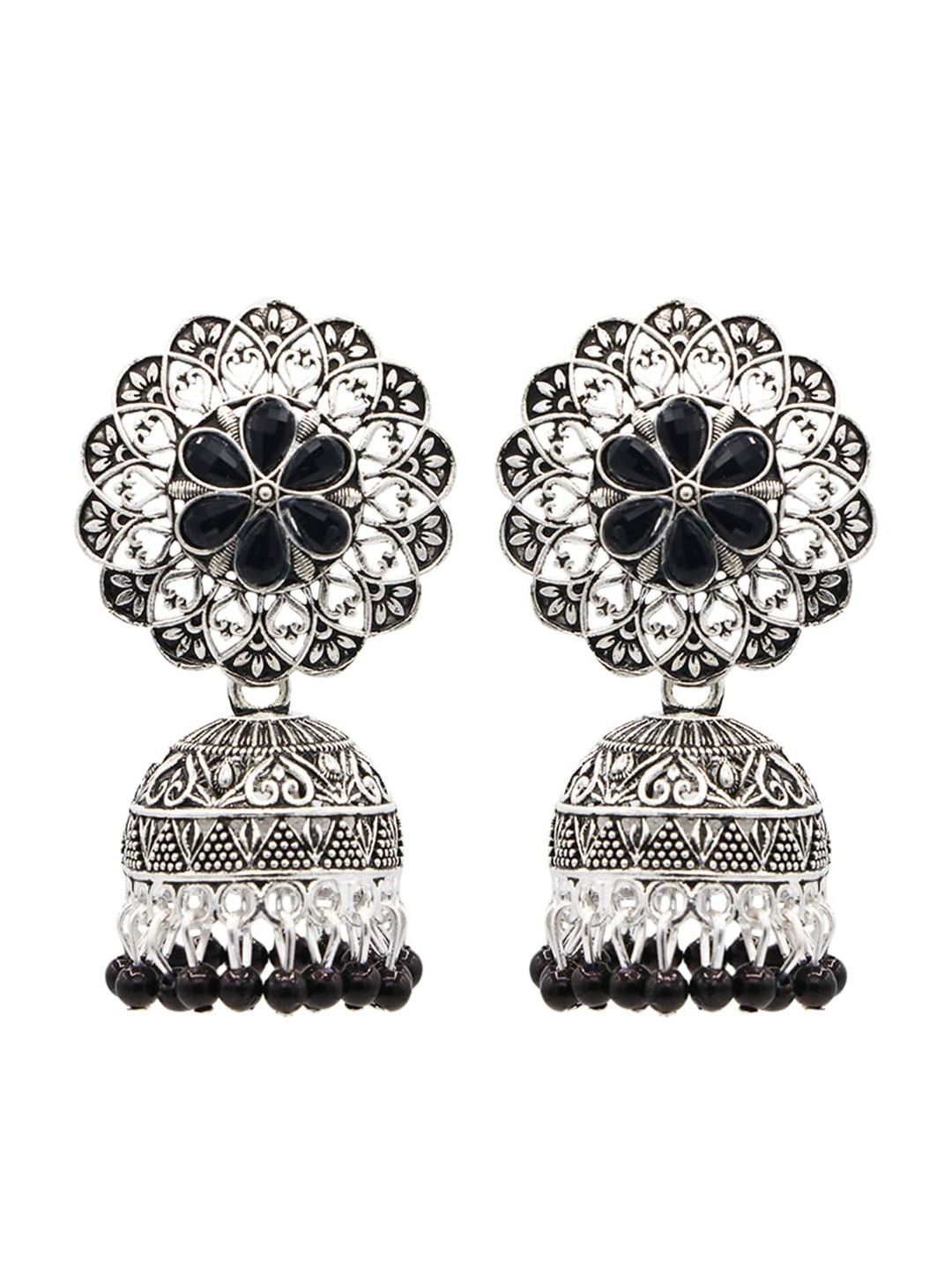

ASMITTA JEWELLERY Silver-Plated & Black Dome Shaped Jhumkas Earrings
