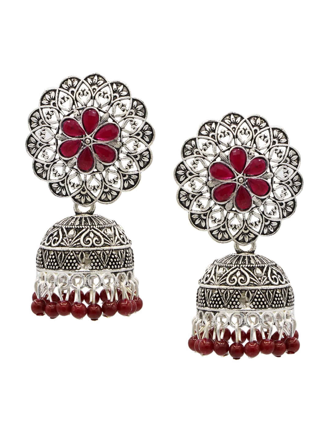 

ASMITTA JEWELLERY Maroon Contemporary Jhumkas Earrings