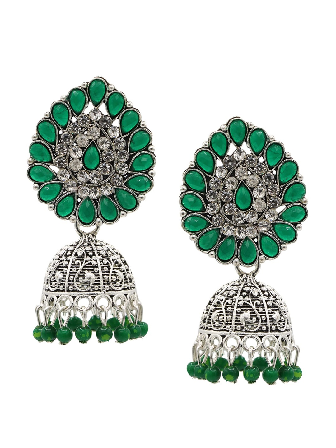 

ASMITTA JEWELLERY Green Contemporary Jhumkas Earrings