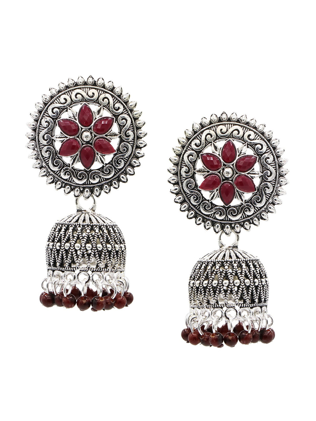

ASMITTA JEWELLERY Maroon Contemporary Jhumkas Earrings