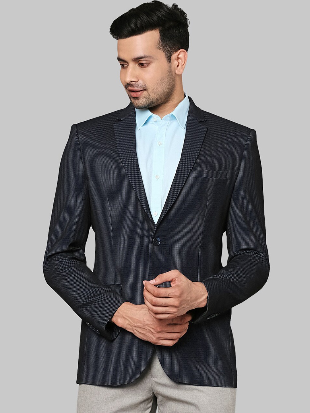 

Park Avenue Men Blue Single-Breasted Formal Blazer