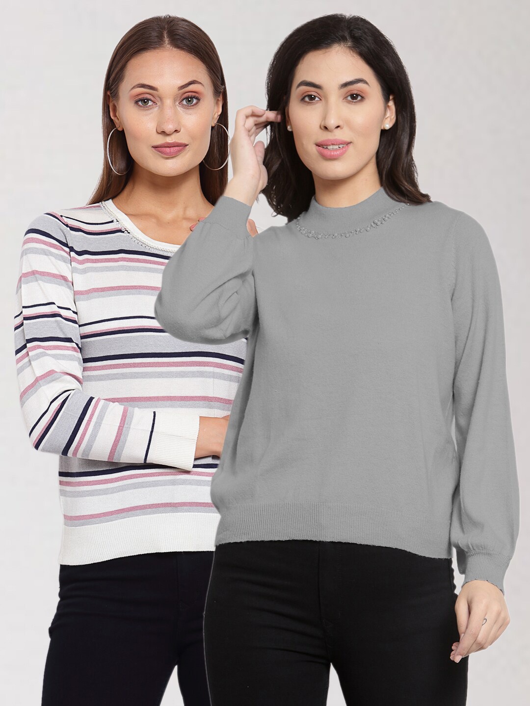 

KLOTTHE Women Pack Of 2 Pullover Wool Sweater, Grey