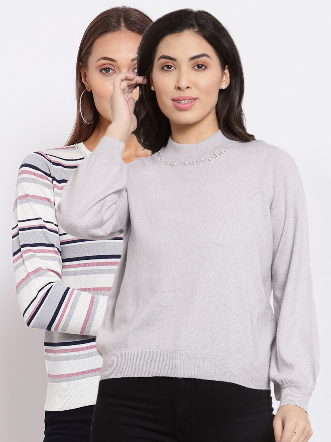 

KLOTTHE Women Pack of 2 Woolen Pullover, Grey