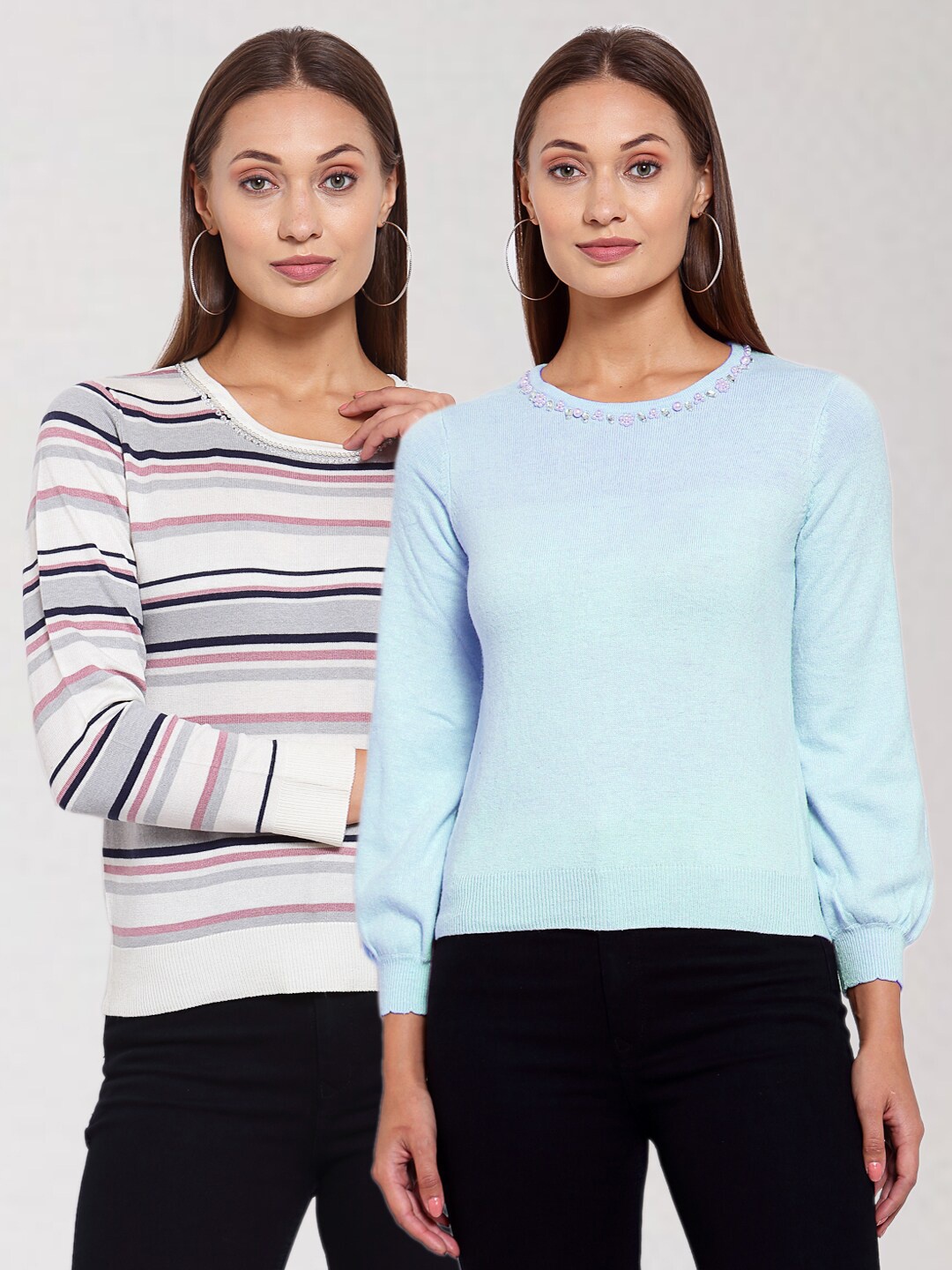 

KLOTTHE Women Turquoise Blue & Multicoloured Pack Of 2 Pullover