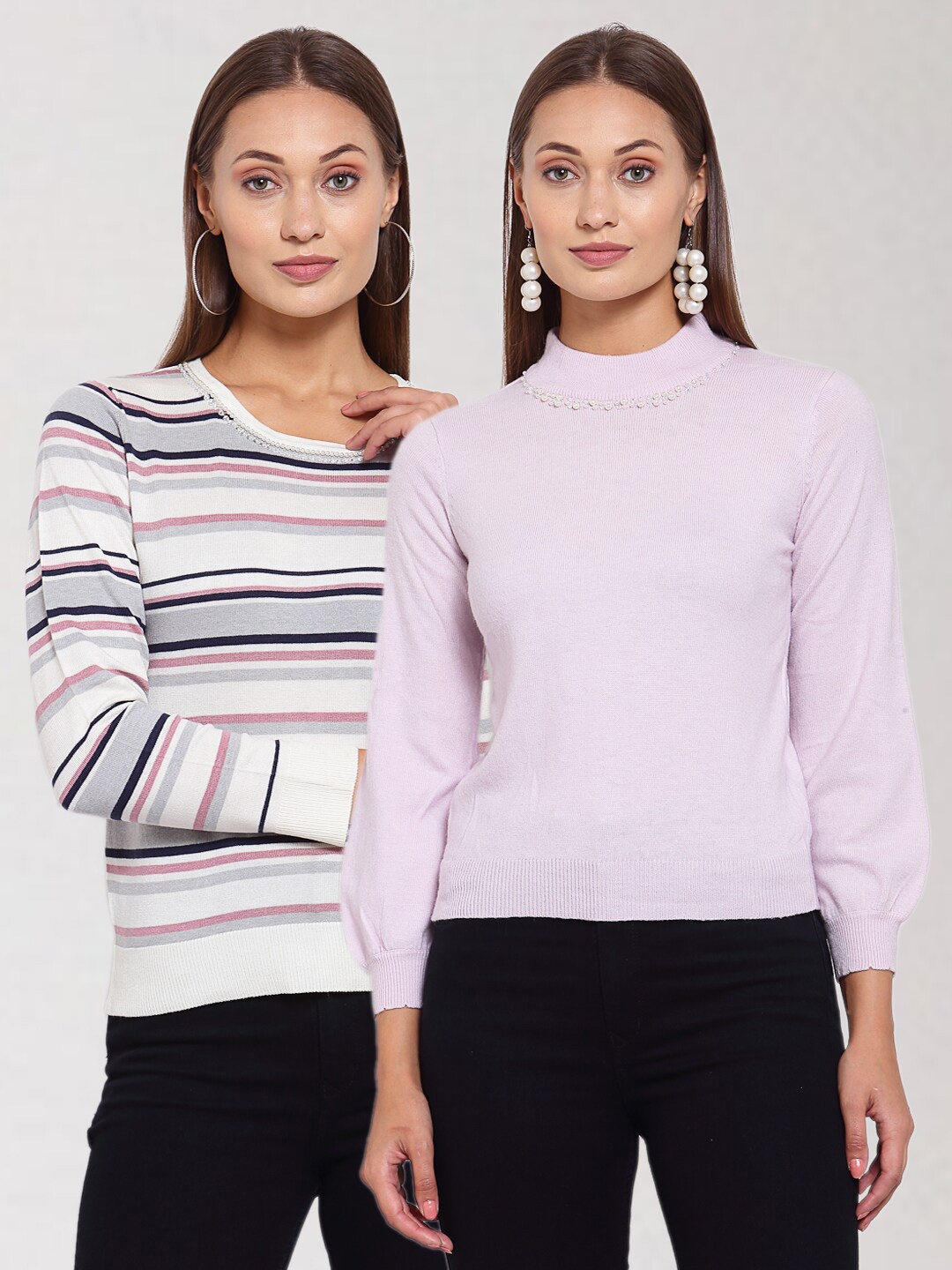

KLOTTHE Women Pack Of 2 Pullover Wool Sweater, Pink