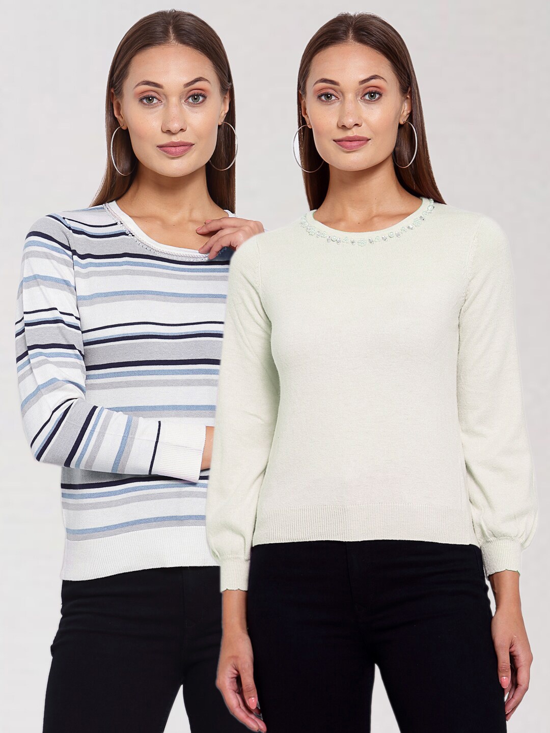 

KLOTTHE Women Multicoloured & Off White Pack Of 2 Pullover, Multi